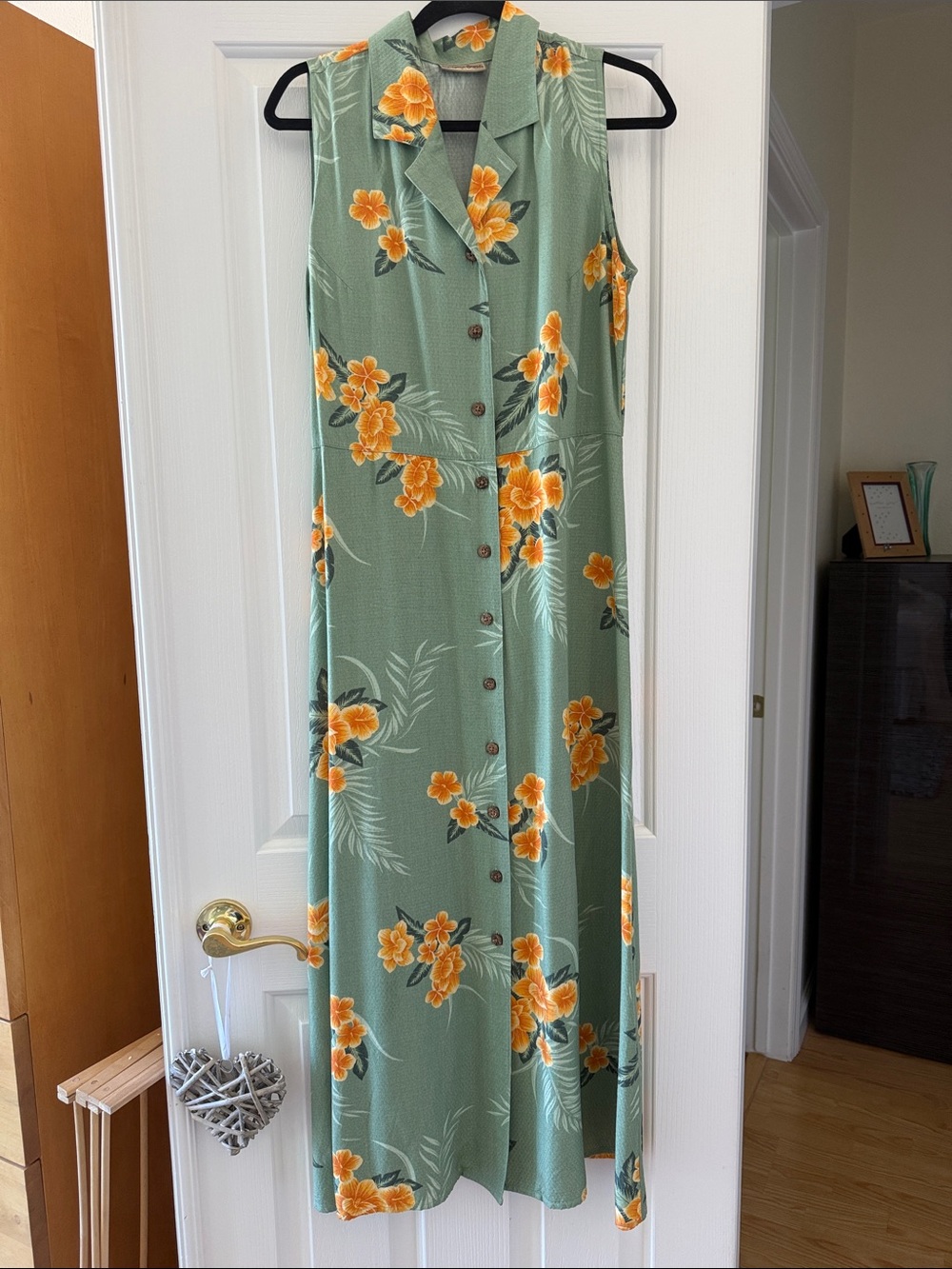 Sage Green Sleeveless Floral Button-Front Maxi Dress